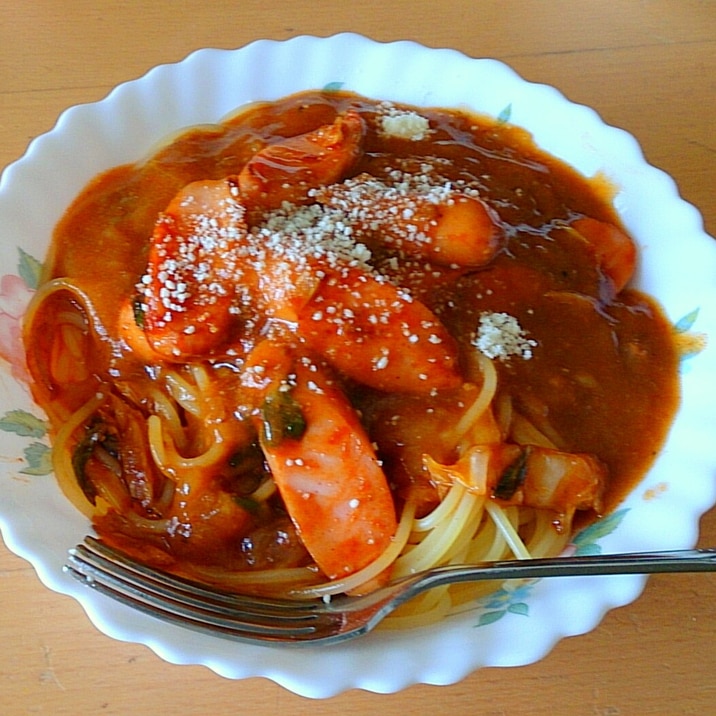 ミートソースパスタ★市販にちょい足しセロリ魚肉白菜